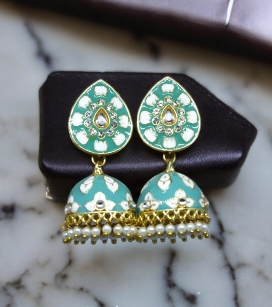 Cyan Tear Drop Jhumkas