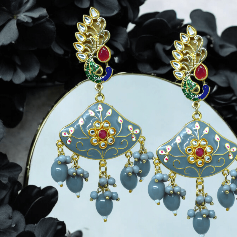 Grey Peacock Jhumkas