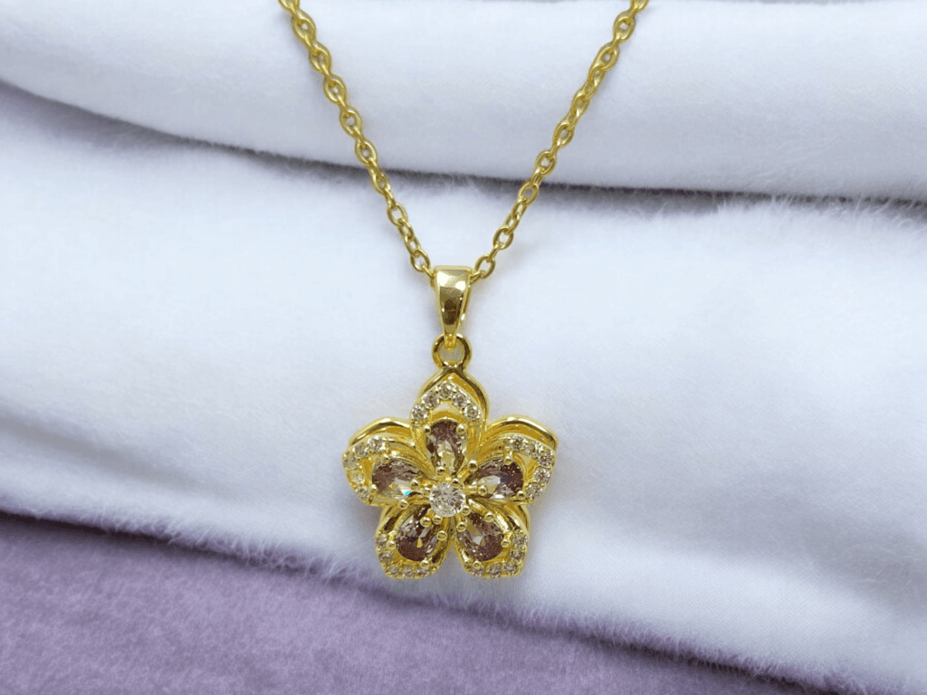 Gold Plated Necklace with a Delicate Flower - Image 3