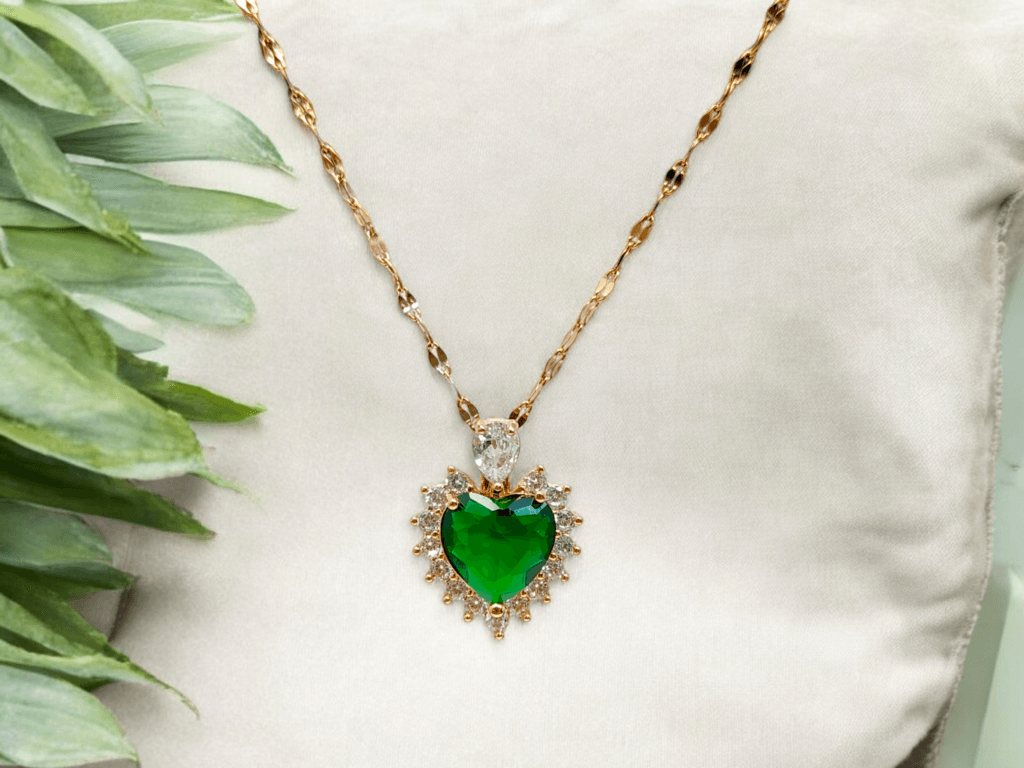 Green Heart Diamond Necklace - Image 3