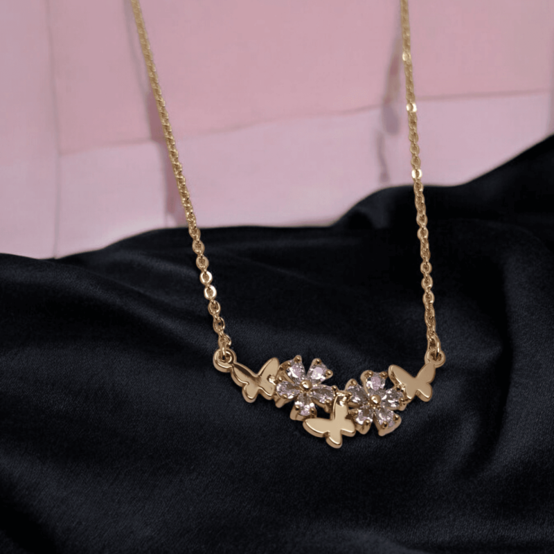 Gold Necklace with Floral Accents