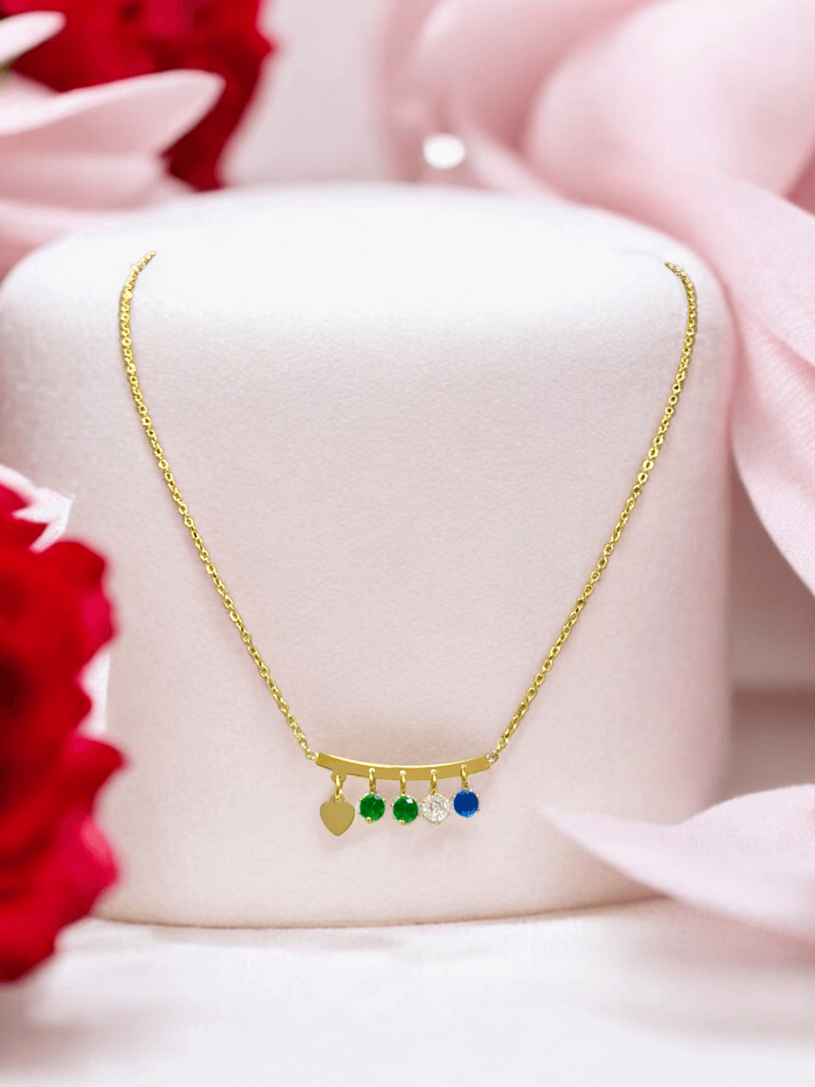 Gold Necklace with Multicolored Stones