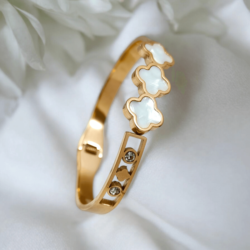 Gold Bracelet with White Flowers. - Image 2