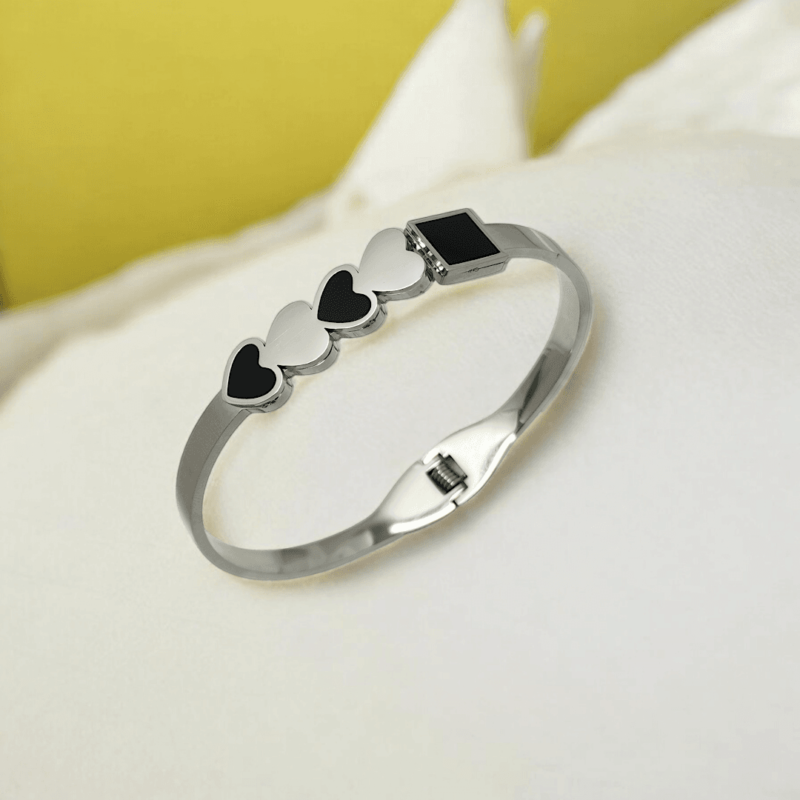 Silver Bracelet with Black & White Hearts - Image 2
