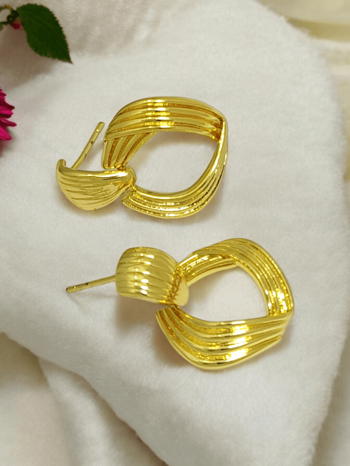 Gold-Plated Flower Earrings - Image 2
