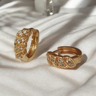 Gold Earrings with White Stones