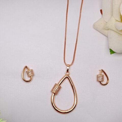 Rose Gold Tear Drop Pendant Set
