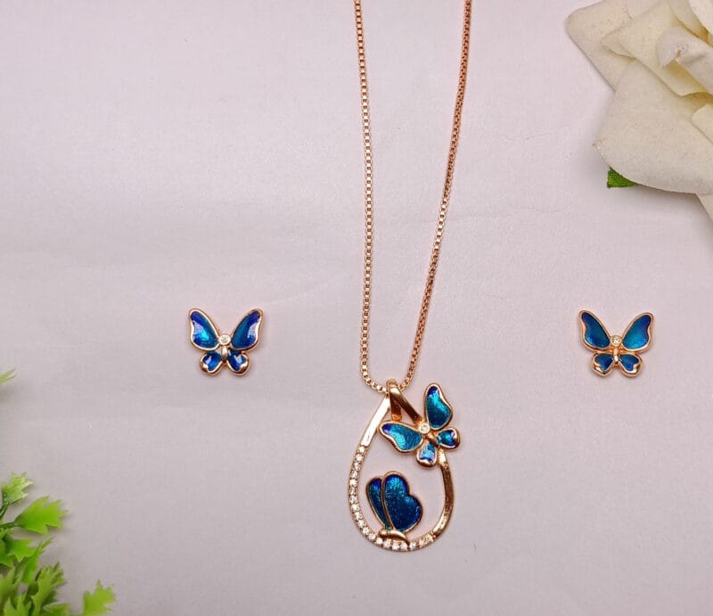 Blue butterfly Pendant Set