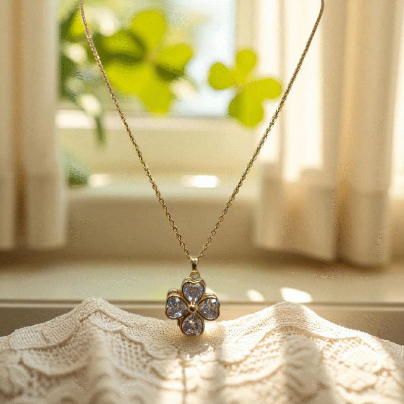 French Bling Four Heart Clover pendant