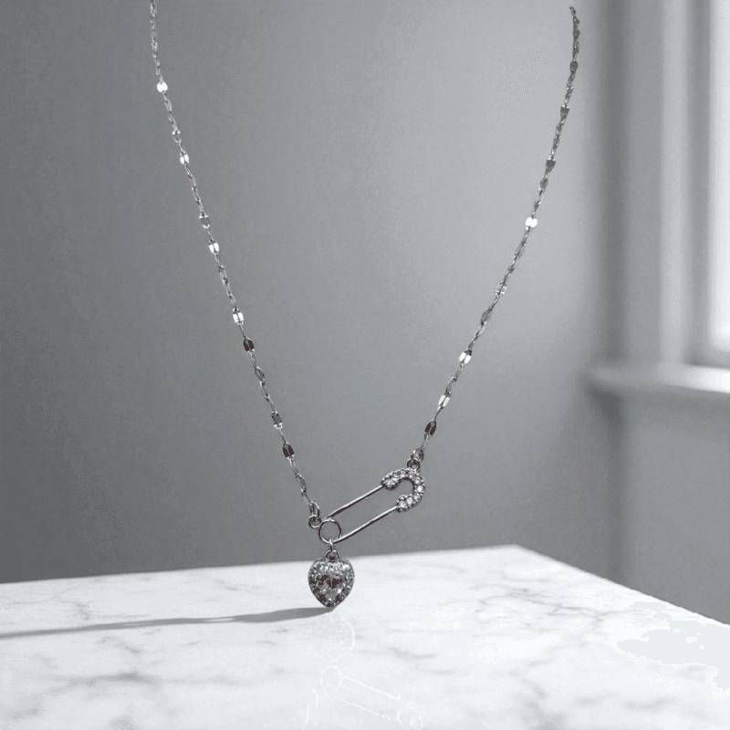 Safety Pin Heart  Necklace