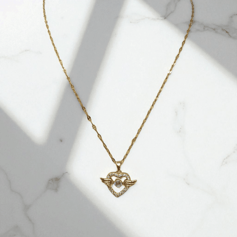 Golden Winged Heart Necklace