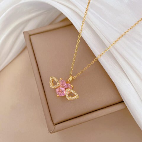 Pink Heart Gold Necklace
